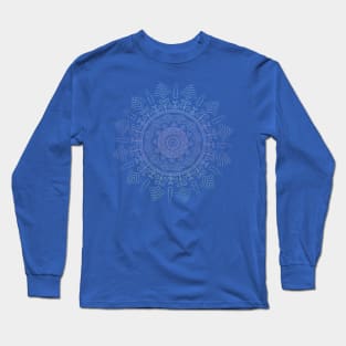 Floral Mandala in Green, Purple and Blue Tones on Teal Long Sleeve T-Shirt